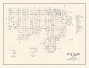 Vintage Map of Love County, Oklahoma 1936