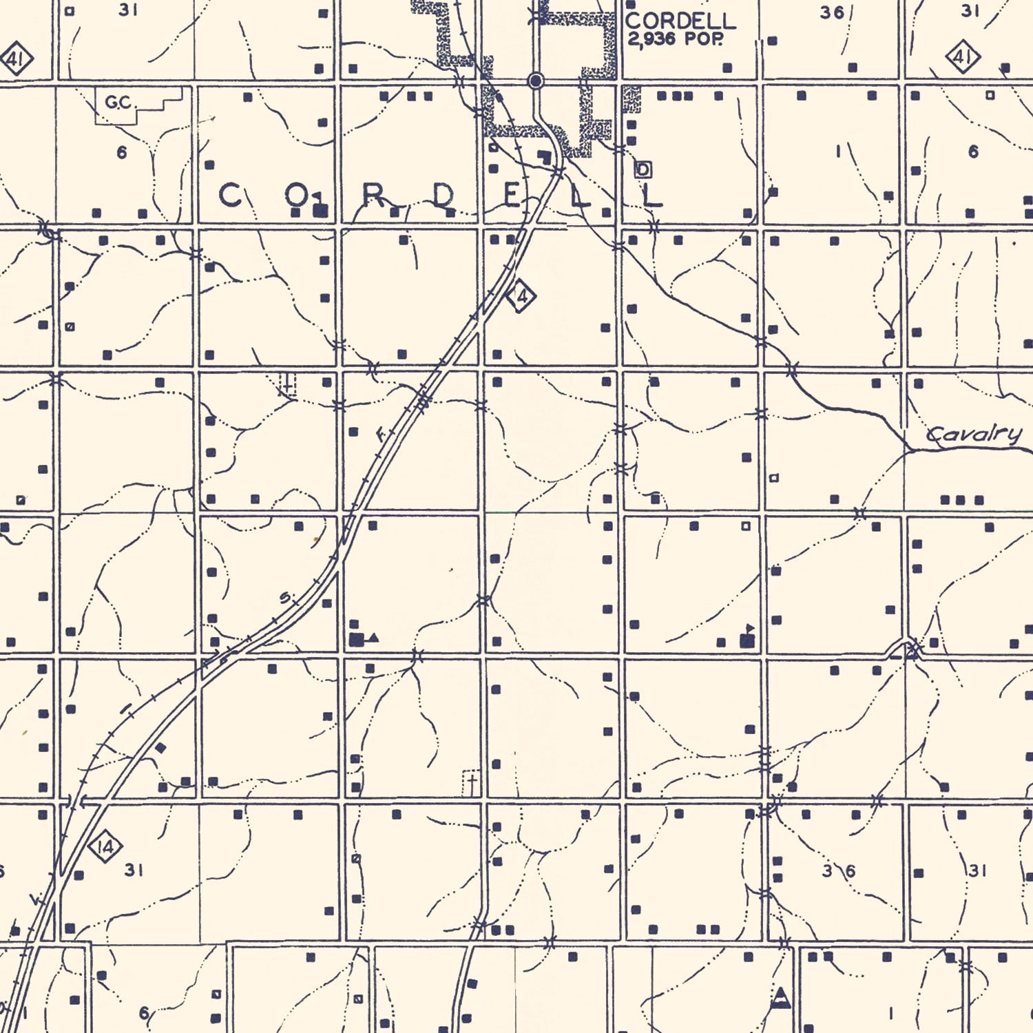 Vintage Map of Washita County, Oklahoma 1936