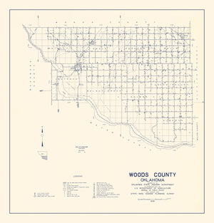 Vintage Map of Woods County, Oklahoma 1936