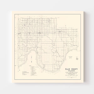 Vintage Map of Ellis County, Oklahoma 1936