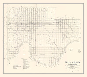 Vintage Map of Ellis County, Oklahoma 1936