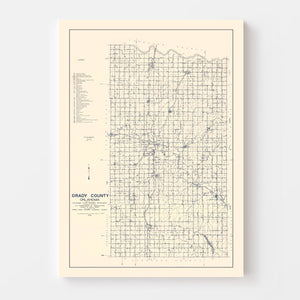Vintage Map of Grady County, Oklahoma 1936