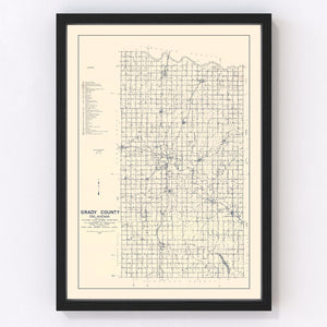 Vintage Map of Grady County, Oklahoma 1936