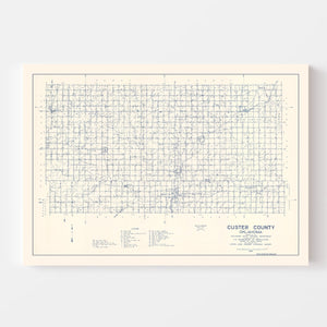 Vintage Map of Custer County, Oklahoma 1936
