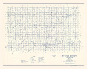 Vintage Map of Custer County, Oklahoma 1936
