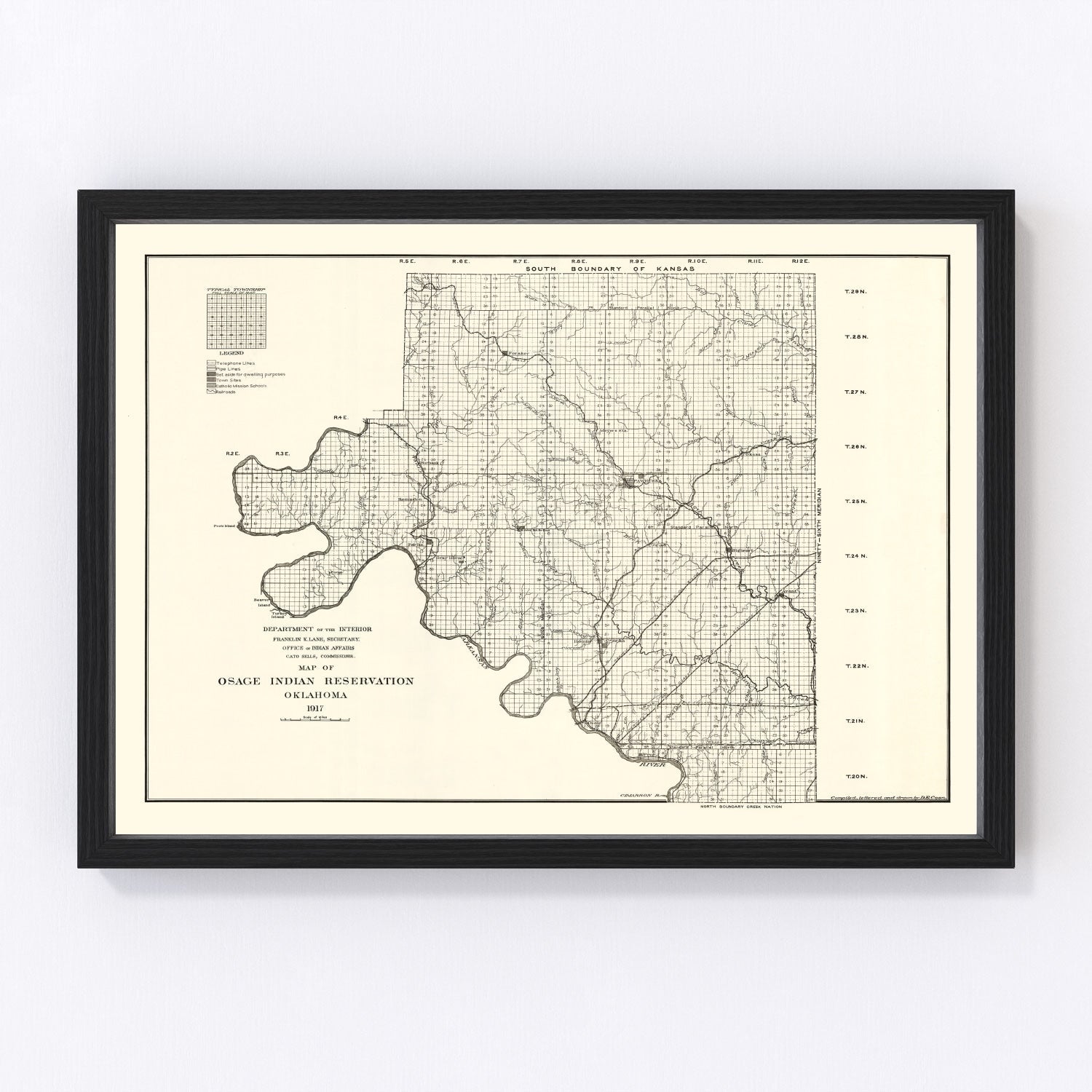 Vintage Osage Indian Reservation Map 1917