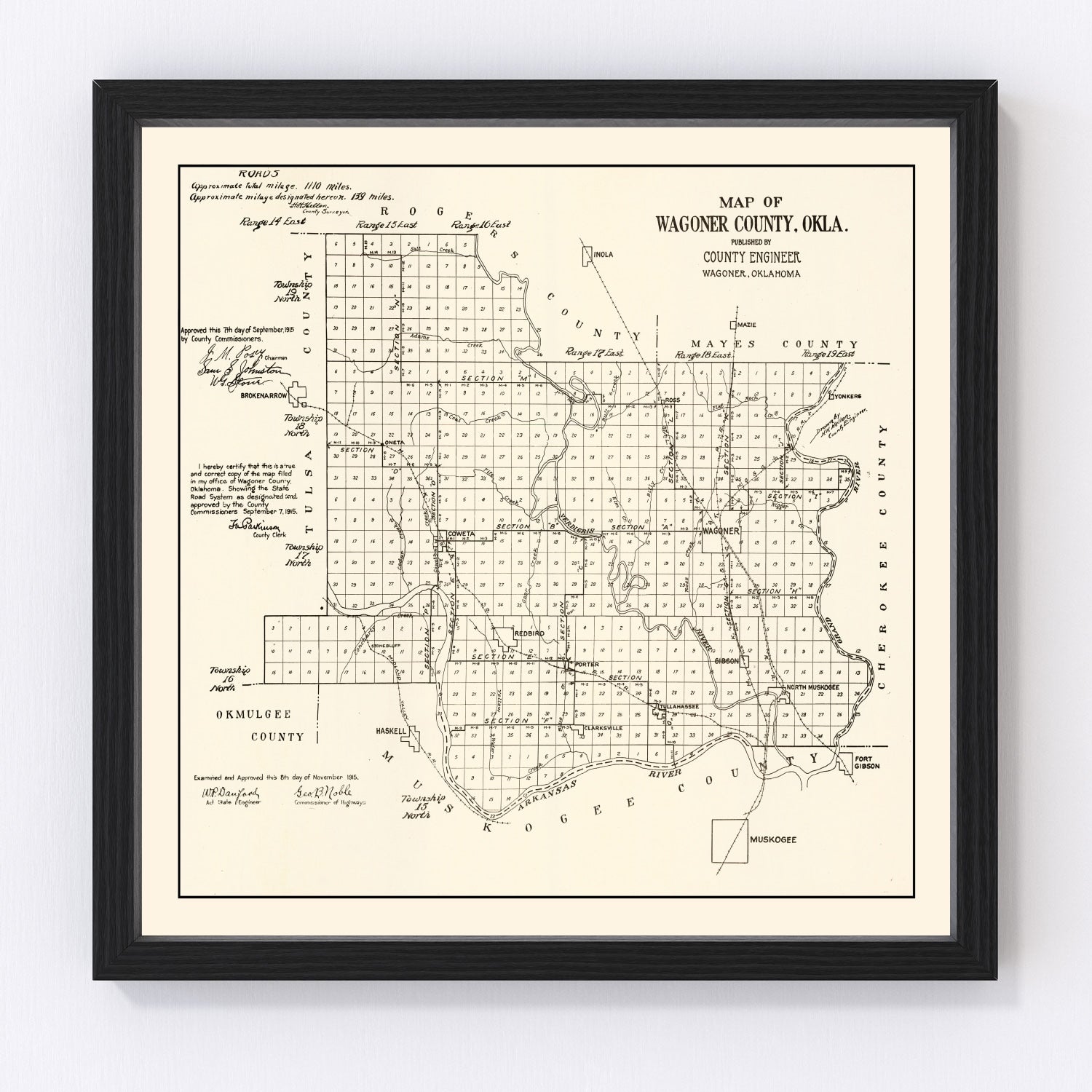 Vintage Map of Wagoner County, Oklahoma 1915