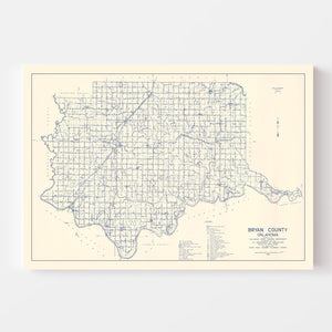 Vintage Map of Bryan County, Oklahoma 1936