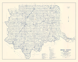 Vintage Map of Bryan County, Oklahoma 1936