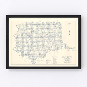Vintage Map of Bryan County, Oklahoma 1936