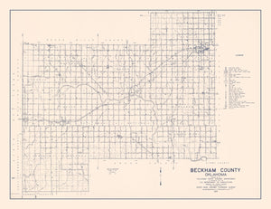 Vintage Map of Beckham County, Oklahoma 1936