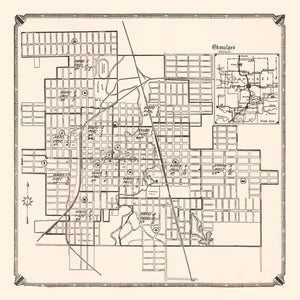 Vintage Map of Okmulgee, Oklahoma 1936