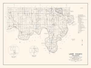 Vintage Map of Love County, Oklahoma 1936