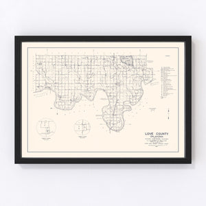 Vintage Map of Love County, Oklahoma 1936