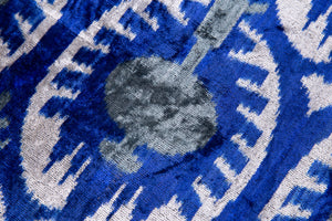 Handmade Velvet Throw Pillow - 16x16 Inches, Naturally Vegetable-Dyed, Premium Down Feather Insert - Blue and Gray Ikat Pattern, Luxury Home Decor Accent