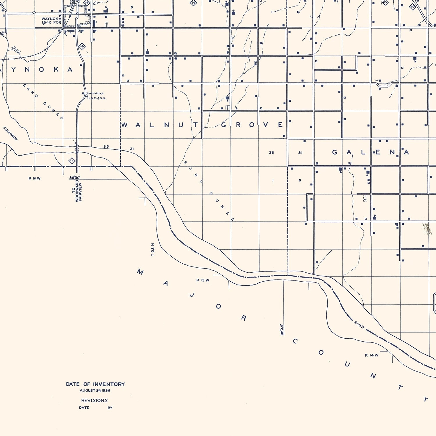 Vintage Map of Woods County, Oklahoma 1936