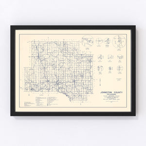 Vintage Map of Johnston County, Oklahoma 1936