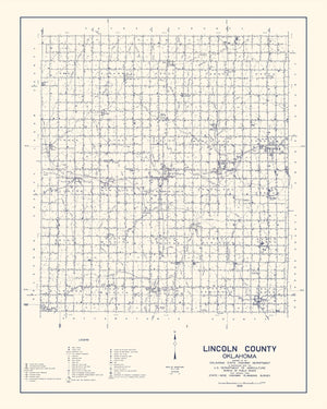 Vintage Map of Lincoln County, Oklahoma 1936