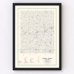 Vintage Map of Lincoln County, Oklahoma 1936