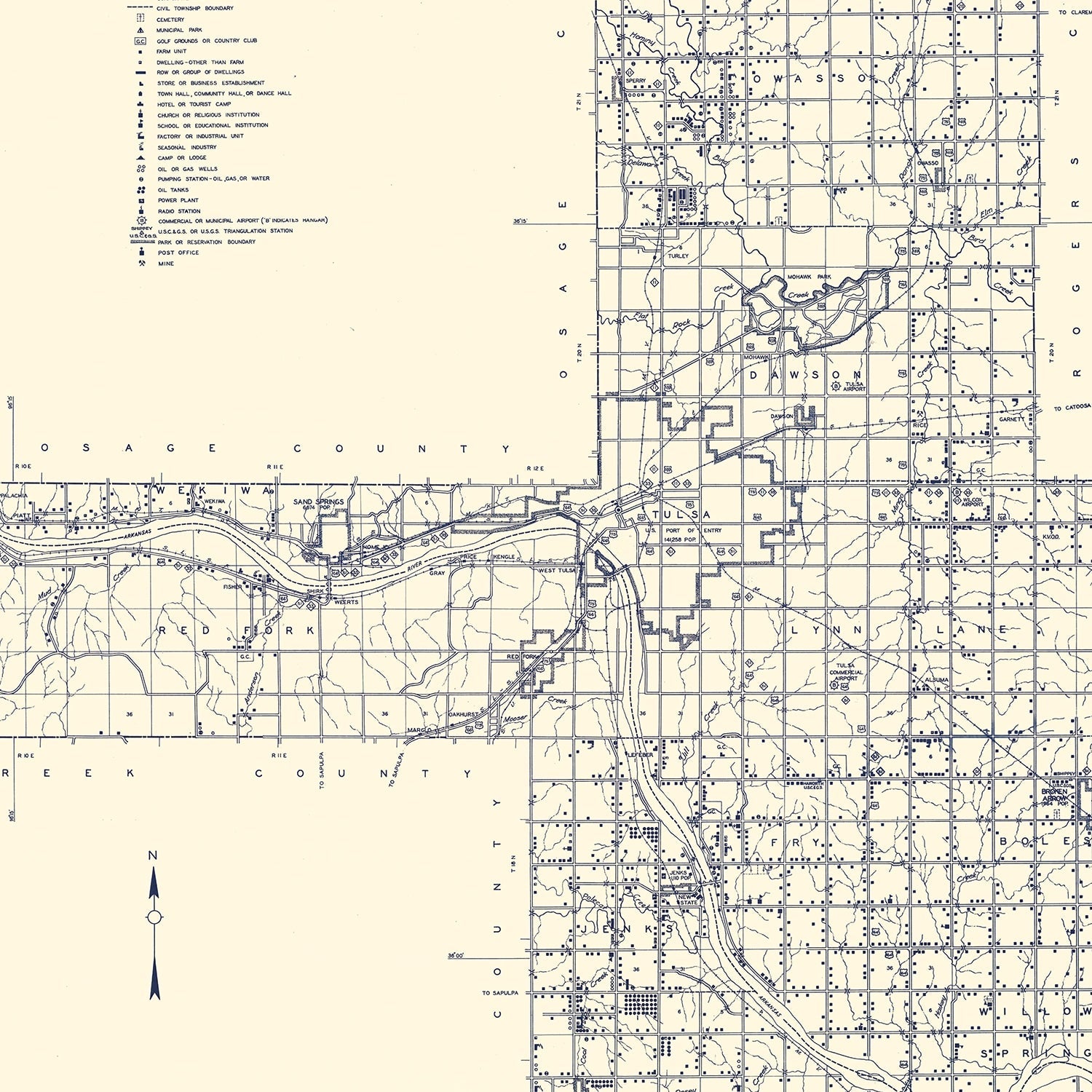 Vintage Map of Tulsa County, Oklahoma 1936