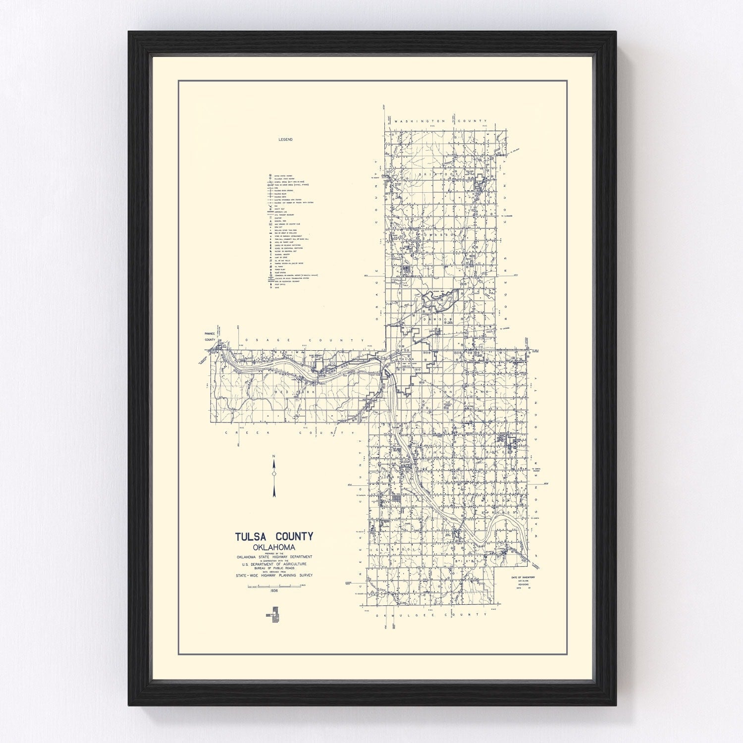 Vintage Map of Tulsa County, Oklahoma 1936
