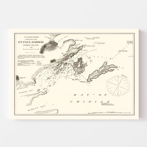 Vintage Saint Paul Harbor, Kodiak Island Map 1881