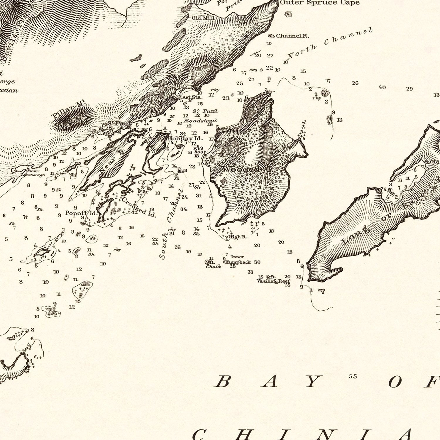 Vintage Saint Paul Harbor, Kodiak Island Map 1881