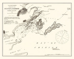 Vintage Saint Paul Harbor, Kodiak Island Map 1881