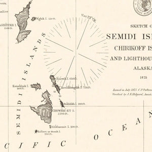 Vintage Semidi Islands, AK Map 1875
