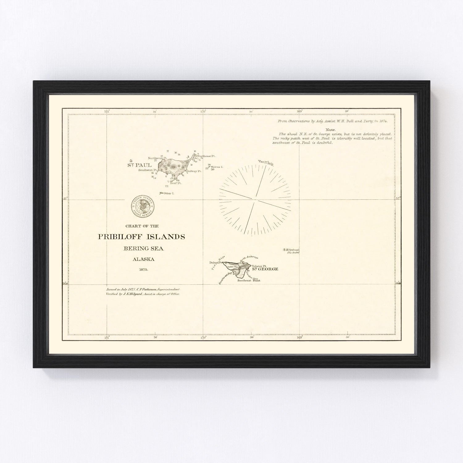Vintage Pribiloff Islands, AK Map 1875