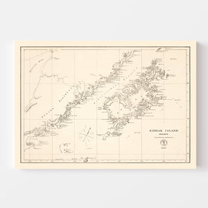 Vintage Kodiak Island, AK Map 1869