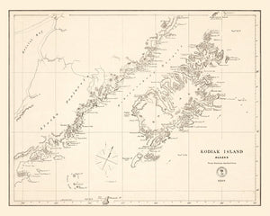 Vintage Kodiak Island, AK Map 1869