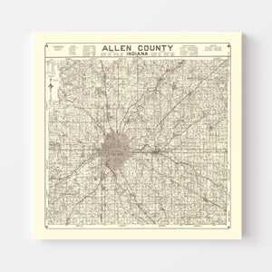 Vintage Map of Allen County, Indiana 1935
