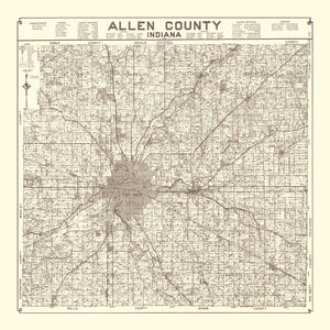 Vintage Map of Allen County, Indiana 1935