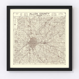 Vintage Map of Allen County, Indiana 1935