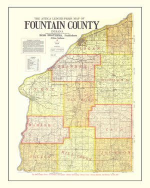 Vintage Map of Attica County, Indiana 1914