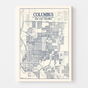 Vintage Map of Columbus, Indiana 1930