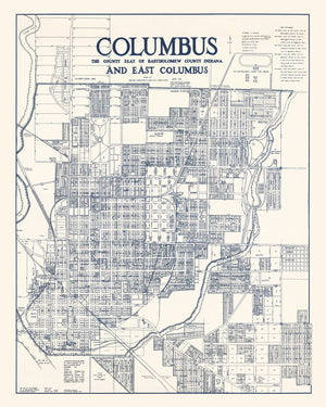 Vintage Map of Columbus, Indiana 1930
