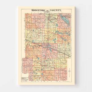 Vintage Map of Kosciusko County, Indiana 1908
