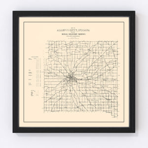 Vintage Map of Allen County, Indiana 1910
