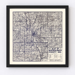 Vintage Map of Bartholomew County, Indiana 1925