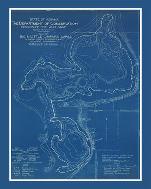 Vintage Big & Little Chapman Lakes, IN Map 1922