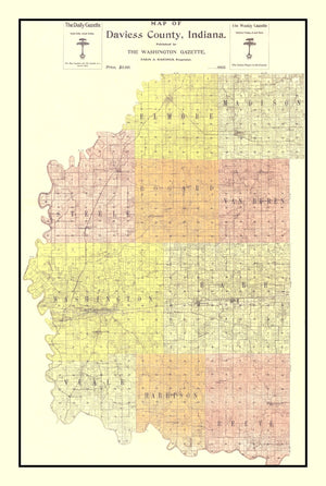 Vintage Map of Daviess County, Indiana 1905