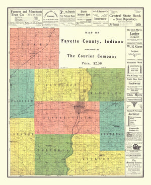 Vintage Map of Fayette County, Indiana 1917