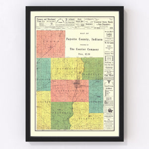 Vintage Map of Fayette County, Indiana 1917