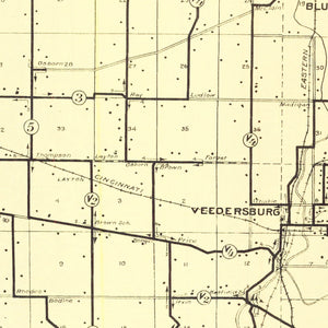 Vintage Map of Fountain County, Indiana 1911