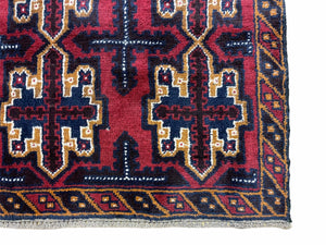 2' 7" X 4' 6" Vintage Handmade Tribal Wool Rug Balouchi Rug Afghan Rug Red Blue