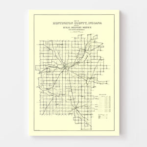 Vintage Map of Huntington County, Indiana 1910