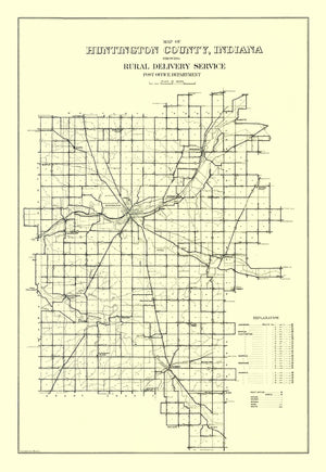 Vintage Map of Huntington County, Indiana 1910