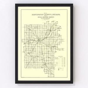 Vintage Map of Huntington County, Indiana 1910
